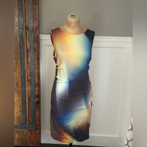 SOLD NICOLE MILLER Abstract Light Beam Ruched Stretch Statement Dress 8